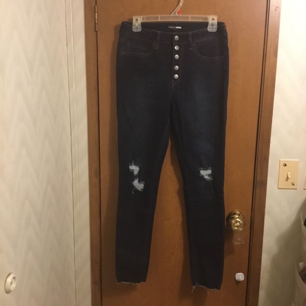 Fashion Nova Dark Wash High Waisted Destroyed High Waist Skinny Jeans 7
